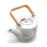 Teapot and 4 cups set - Crane pattern - in white and red ceramic.