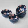 Set de 5 bols à riz japonais en céramique bleu foncé - SAKURA