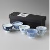 Set di 5 ciotole da tè in ceramica giapponese - AIZOME GOSO SENCHA