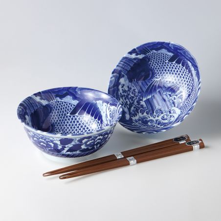 Set mit 2 japanischen blauen Keramikschalen - KOI