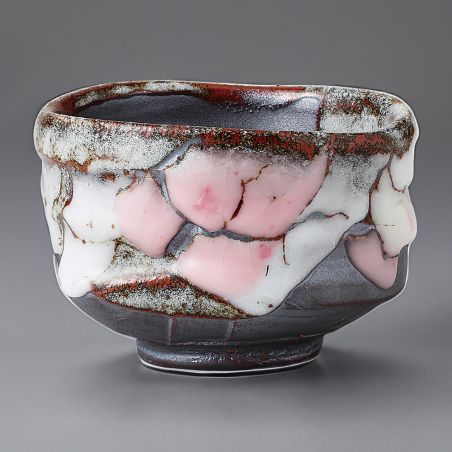 Japanese tea bowl for ceremony - chawan, SEIJI, grey pink white