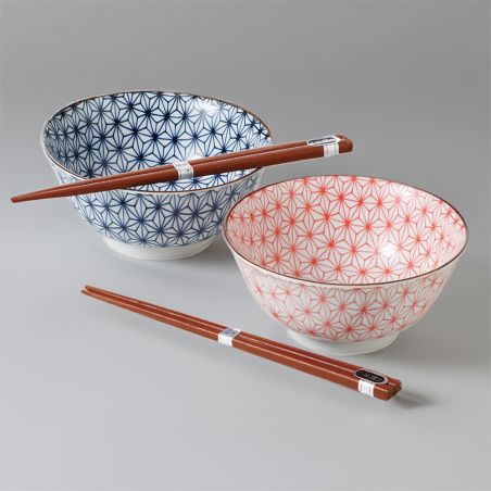 Set of 2 Japanese ceramic bowls - AKA TO AO ASANOA