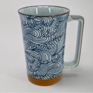 Grand mug japonais à thé en céramique - Aranami Bleu