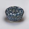 Small blue Japanese ceramic rice bowl, arabesque pattern - ARABESUKU