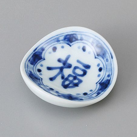 Japanese ceramic chopstick rest in round shape, FUKUFUKU