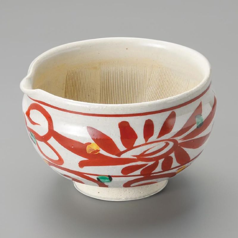 Japanese suribachi ceramic bowl with arabesque flower - HANA KARAKUSA