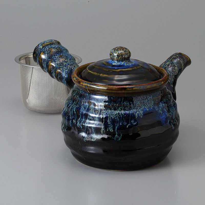 Japanese blue ceramic kyusu teapot, TENMOKU SEIRYU, 1200 cc