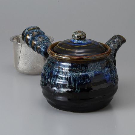 Japanese blue ceramic kyusu teapot, TENMOKU SEIRYU, 1200 cc