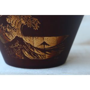 Cuenco de arroz japonés de madera natsume oscura con diseño de ondas - NAMI