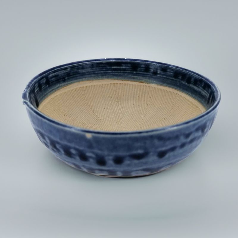 Small Japanese suribachi bowl in blue ceramic - SHITATARI