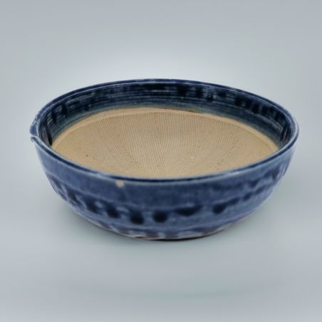 Cuenco suribachi japonés pequeño de cerámica azul - SHITATARI