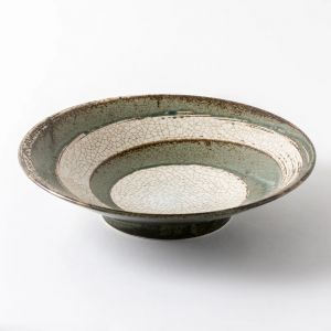 Japanese beige and green ceramic ramen bowl, NARUTO, green swirl