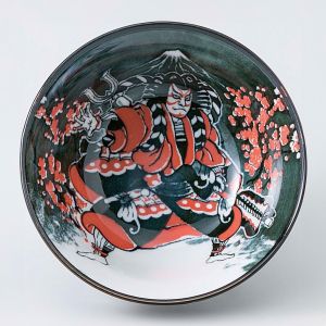 Japanese ceramic donburi bowl black white and red - KABUKI