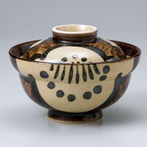 Japanese bowl with lid, brown and beige - HANA