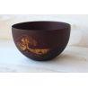 Japanese round rice bowl in dark natsume wood with wave pattern - NAMI