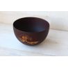 Japanese round rice bowl in dark natsume wood with wave pattern - NAMI