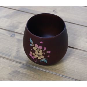 Bol japonais en bois marron foncé, fleurs de cerisier - SAKURA NO HANA 1