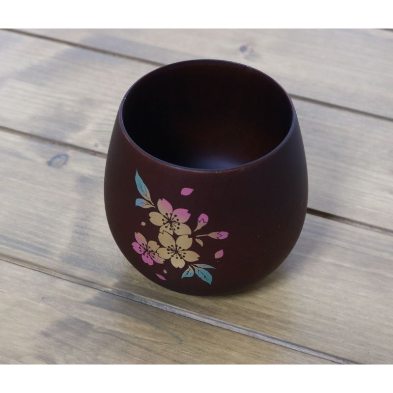 Bol japonais en bois marron foncé, fleurs de cerisier - SAKURA NO HANA 1