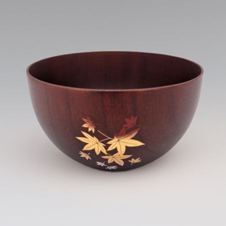 Japanese brown wooden bowl, autumn leaves - MOMIJI