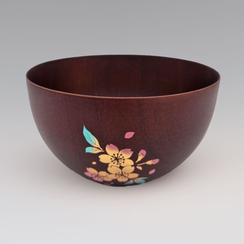 Bol japonais en bois marron, fleurs de cerisier - SAKURA NO HANA