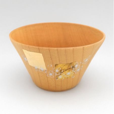 Japanese rice bowl in cedar wood with cherry blossom motif lacquered in gold and silver, MAKIE SAKURA