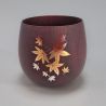 Japanische Teetasse aus dunklem Natsume-Holz mit Ahornblattmuster, MOMIJI 1