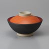 Black Japanese soup or rice bowl with vermilion lid - SHUIRO