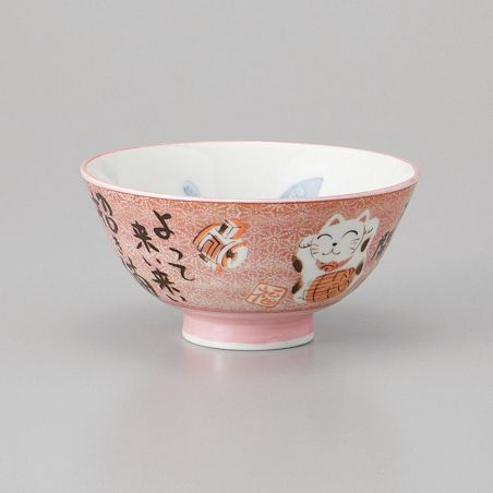 Japanese ceramic bowl pink cat - PINKU NO NEKO