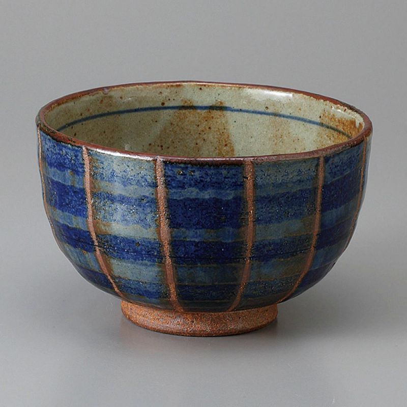 Japanese ceramic rice bowl with blue brushstroke - BURASHI