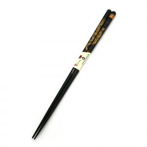 Pair of Japanese chopsticks in black natural wood with golden or silver dragon pattern, WAKASA NURI SEIRYU, 24 cm