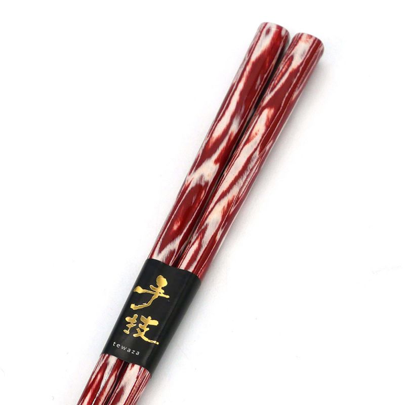 Pair of Japanese chopsticks in red or black natural wood, WAKASA NURI SUIGETSU, 21 or 23 cm