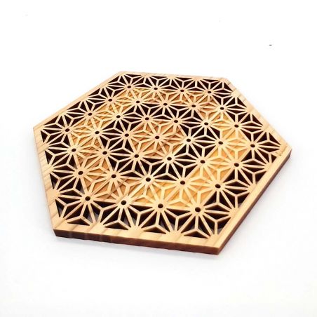 Openwork wooden coaster with hemp leaves - ASANOHA