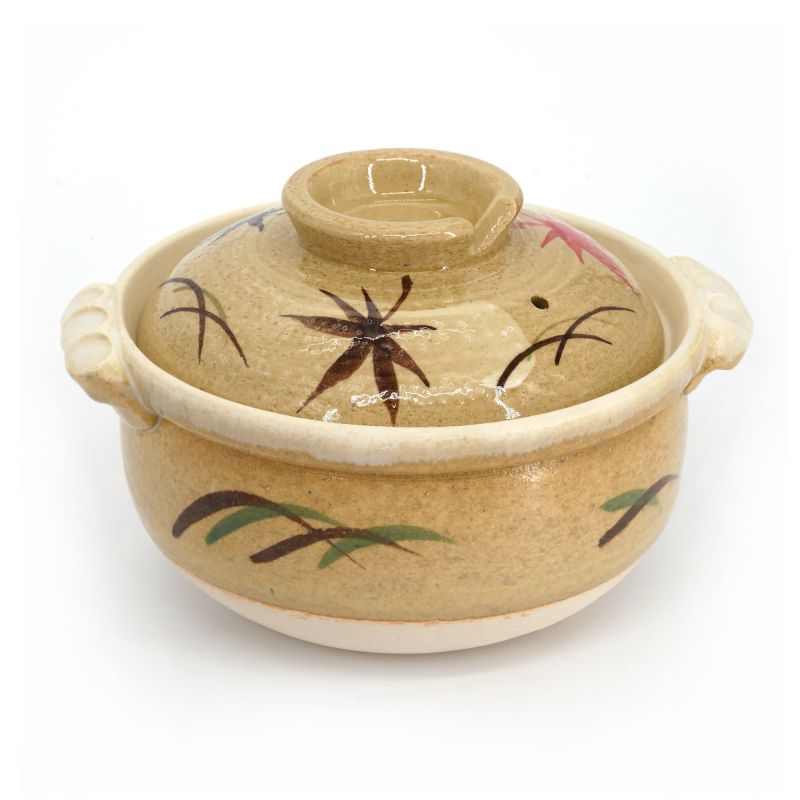 Small Donabe - clay pot for sukiyaki, MOMIJI, autumn leaves