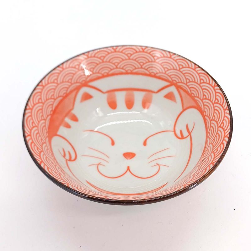 Japanese red ceramic donburi bowl - NEKO