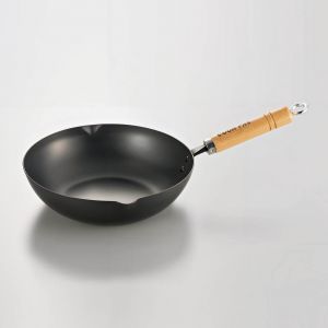 Poêle à frire profonde en acier avec manche en bois, YOSHIKAWA DEEP FRYING PAN