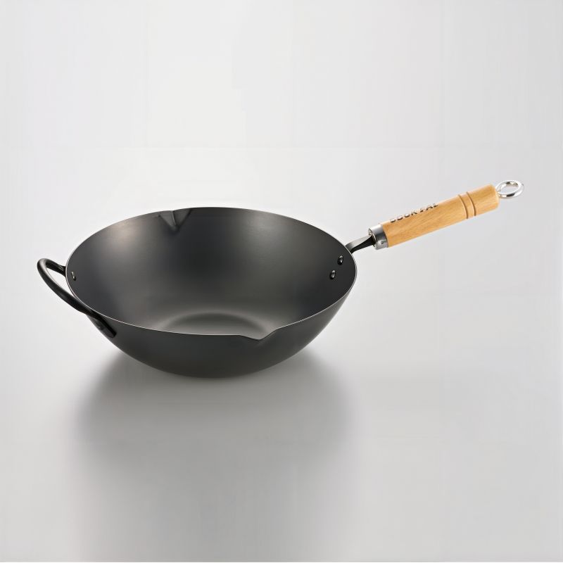 Wok en acier avec manche en bois, YOSHIKAWA BEJING WOK, 33cm