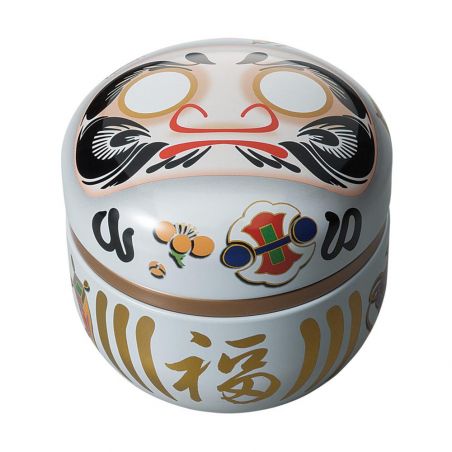 Contenitore da tè giapponese in metallo bianco, DARUMA, 150 g