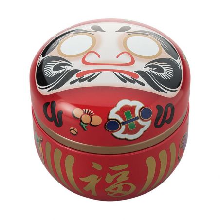 Contenitore da tè giapponese in metallo rosso, DARUMA, 150 g