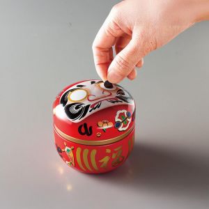 Contenitore da tè giapponese in metallo rosso, DARUMA, 150 g