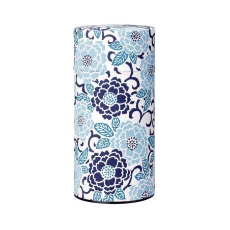 Boîte à thé japonaise bleu en papier washi, EDOYUZEN SAKURAE, 200 g