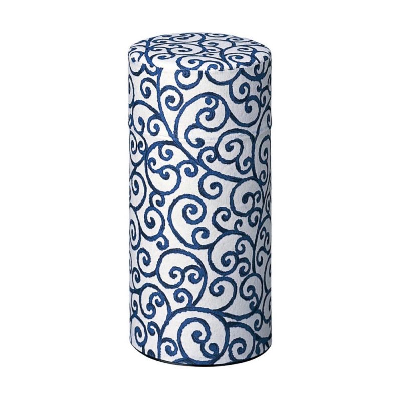 Boîte à thé japonaise blanche et bleue en papier washi, AIZOME KARAKUSA, 200 g