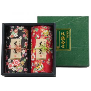 Duo aus roten und schwarzen japanischen Teedosen, bedeckt mit Washi-Papier, HANAYOSE , 200 g