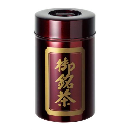 Large Japanese red metal tea caddy, OMEICHA KURO, 1 Kg