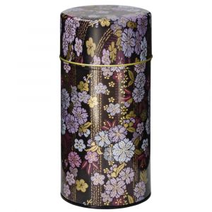 Japanese purple metal tea canister, Kinran Umezakura, 300 g