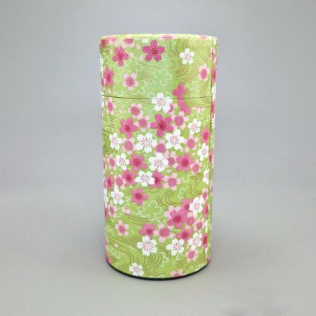 Boîte à thé japonaise verte en papier washi - MIDORISAKURA - 200gr