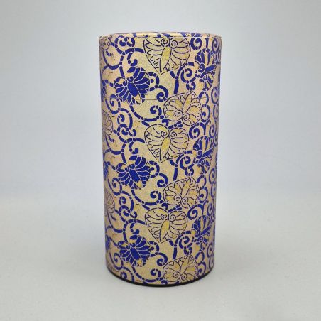 Boîte à thé japonaise bleu et or en papier washi - KINAOHANA - 200gr