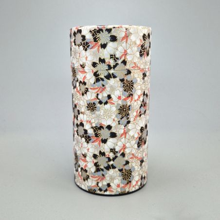 Boîte à thé japonaise beige et noir en papier washi - KAHEI - 200gr