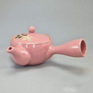 Théière Kyusu 220cc - Rose avec Fleurs Blanches et Vertes