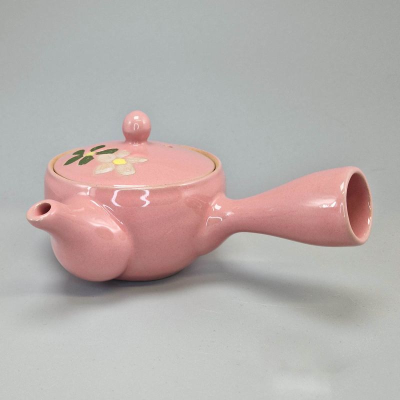 Kyusu Teapot 220cc - Pink with White and Green Flowers