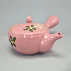 Théière Kyusu 220cc - Rose avec Fleurs Blanches et Vertes